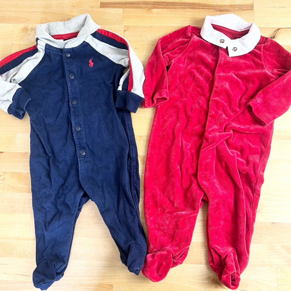 Ralph Lauren Footed Romper Sleep and Play Baby Size 3M Red‎ Navy Blue Polo Lot